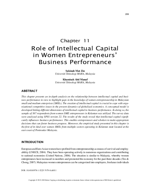 (PDF) Role of Intellectual Capital in Women Entrepreneurs' Business ...