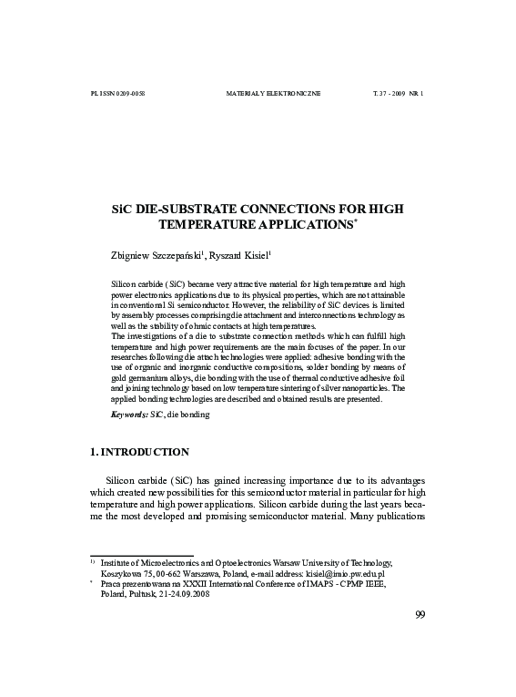 (PDF) SiC die-substrate connections for high temperature applications