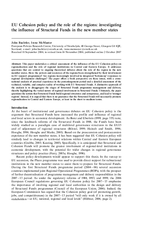 (PDF) EU Cohesion policy and the role of the regions: investigating the ...