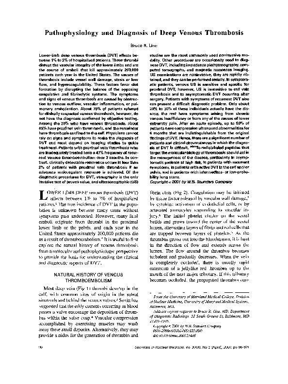 (PDF) Pathophysiology and diagnosis of deep venous thrombosis