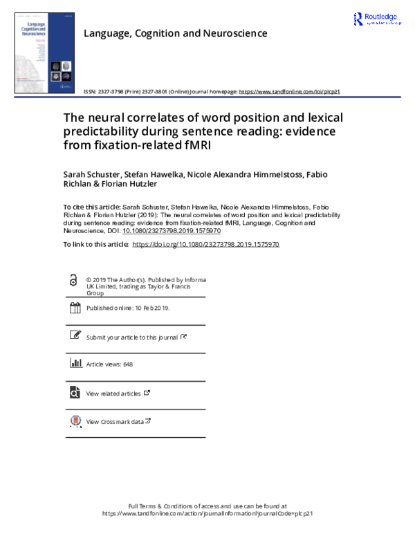 (PDF) The neural correlates of word position and lexical predictability ...