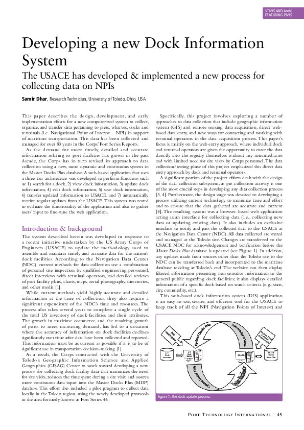 (PDF) Developing a new Dock Information System The USACE has developed ...