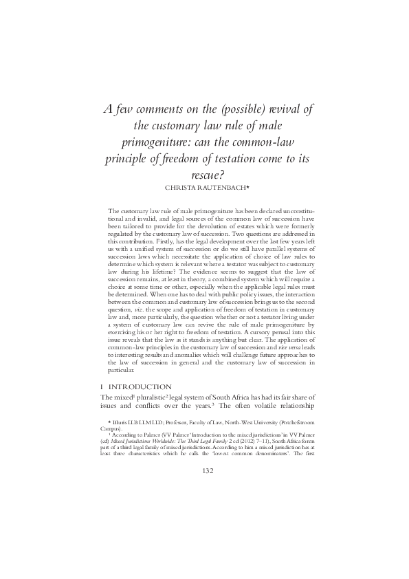 (PDF) A few comments on the (possible) revival of the customary law ...