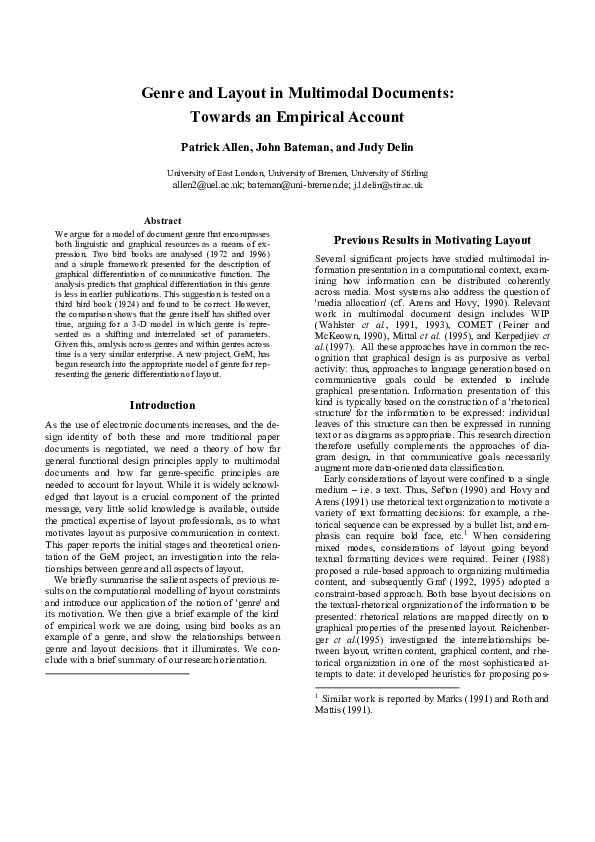 (PDF) Genre and Layout in Multimodal Documents: Towards an Empirical ...