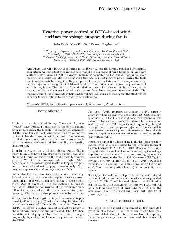 (PDF) Reactive power control of DFIG-based wind turbines for voltage ...