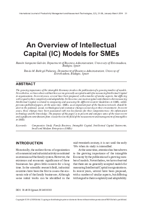(PDF) An Overview of Intellectual Capital (IC) Models for SMEs