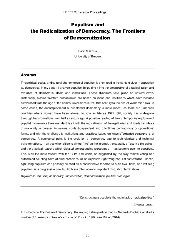 (PDF) Populism and the Radicalization of Democracy. The Frontiers of ...