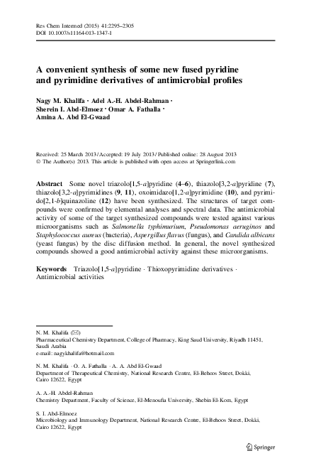 (PDF) A convenient synthesis of some new fused pyridine and pyrimidine ...