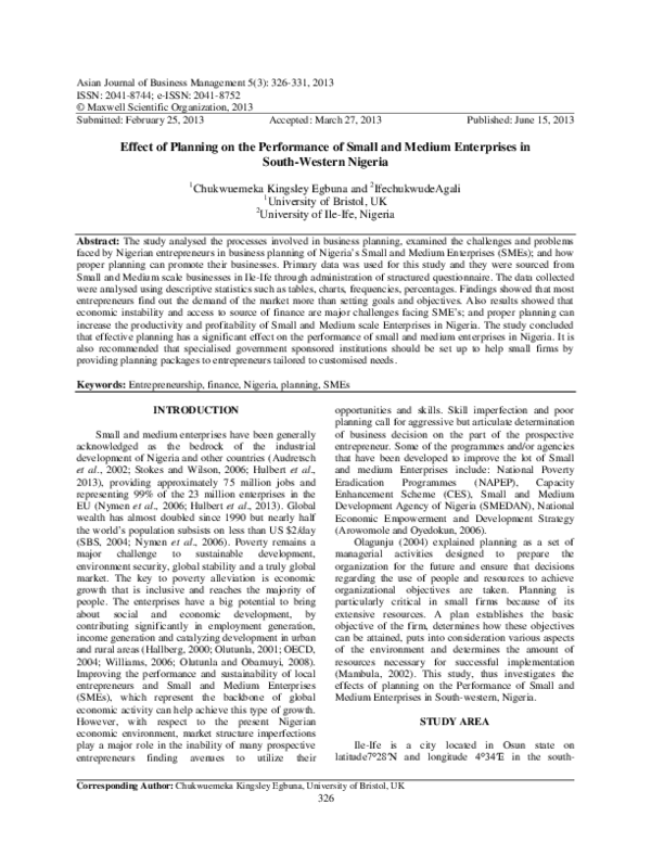 (PDF) Effect of Planning on the Performance of Small and Medium ...