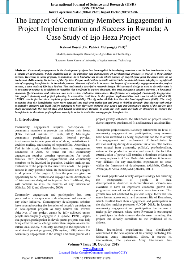 (PDF) The Impact of Community Members Engagement in Project ...