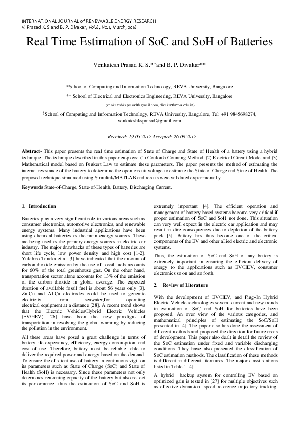 (PDF) Real Time Estimation of SOC and SOH of Batteries