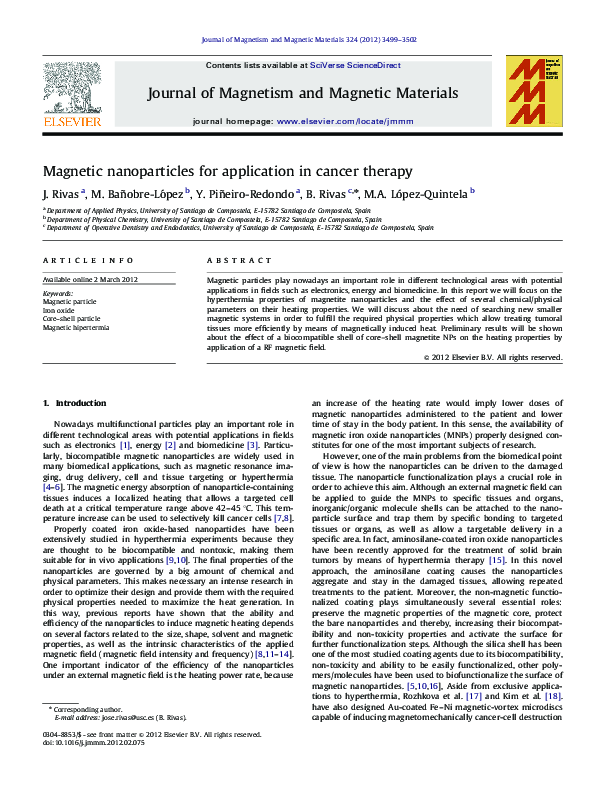 (PDF) Magnetic nanoparticles for application in cancer therapy