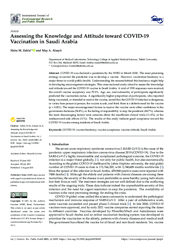 (PDF) Assessing the Knowledge and Attitude toward COVID-19 Vaccination ...