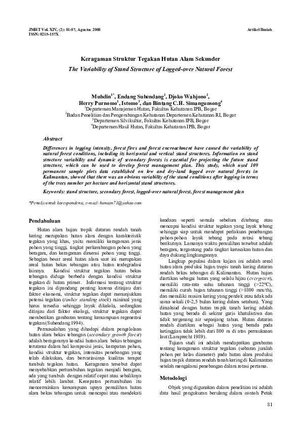  PDF Keragaman Struktur Tegakan Hutan Alam Sekunder The Variability 