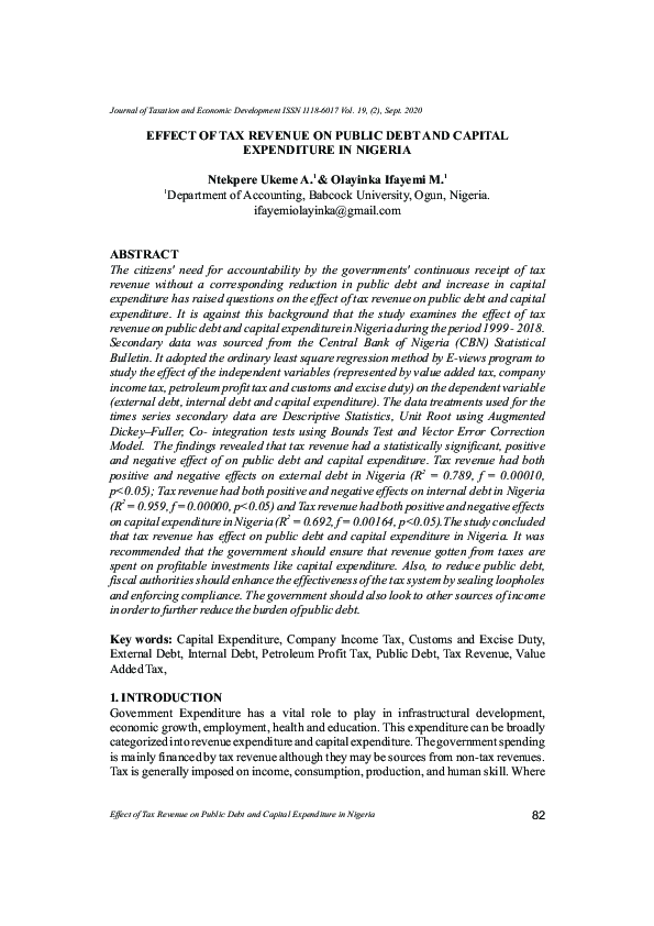 (PDF) EFFECT OF TAX REVENUE ON PUBLIC DEBT AND CAPITAL EXPENDITURE IN ...