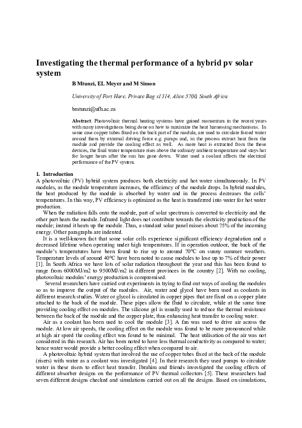 (PDF) Investigating the thermal performance of a hybrid pv solar system