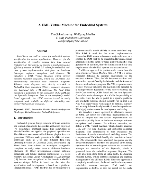 (PDF) A UML Virtual Machine for Embedded Systems