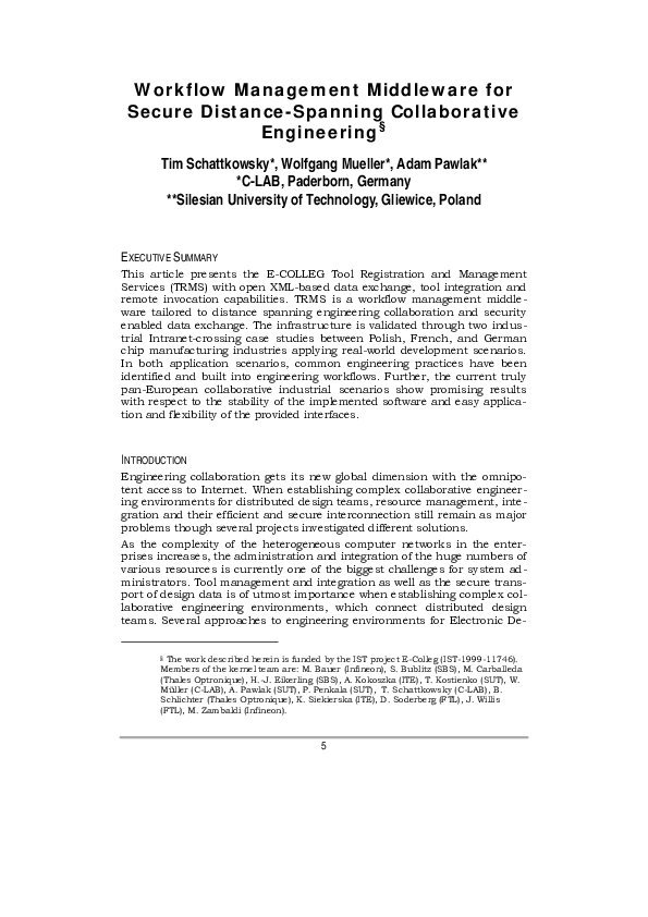 (PDF) Workflow Management Middleware for Secure Distance-Spanning ...