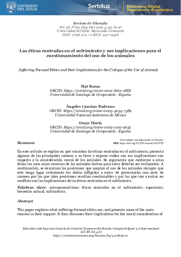 (PDF) Las éticas centradas en el sufrimiento y sus implicaciones para