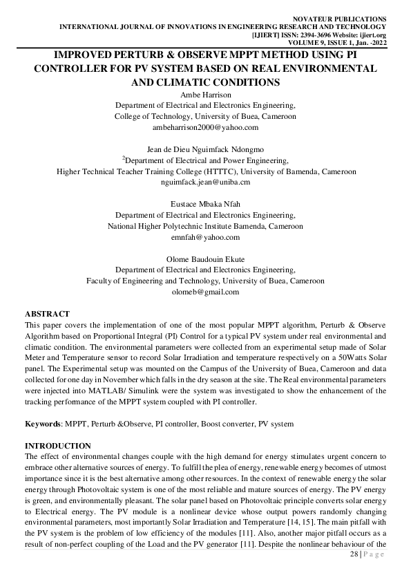 (PDF) IMPROVED PERTURB & OBSERVE MPPT METHOD USING PI CONTROLLER FOR PV ...