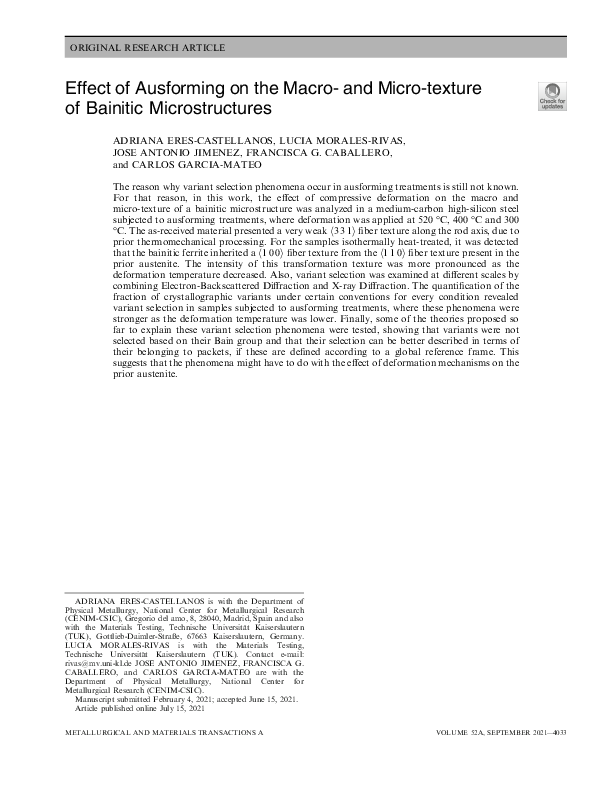 (PDF) Effect of Ausforming on the Macro- and Micro-texture of Bainitic ...