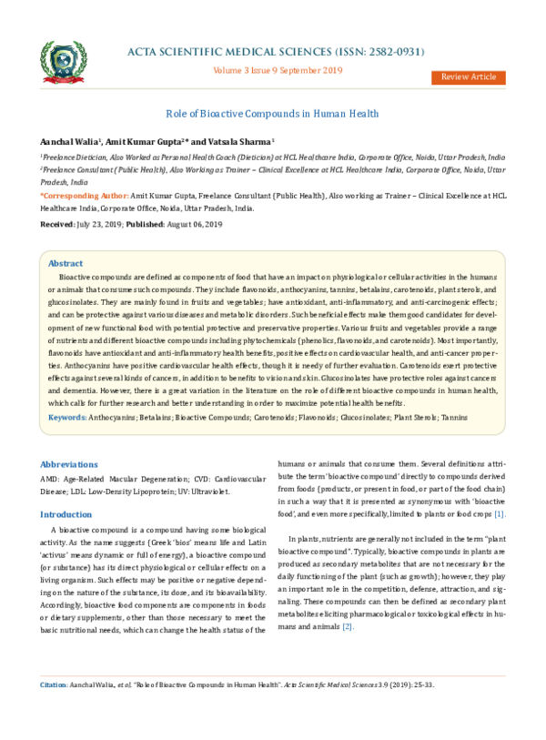 (PDF) Role of Bioactive Compounds in Human Health