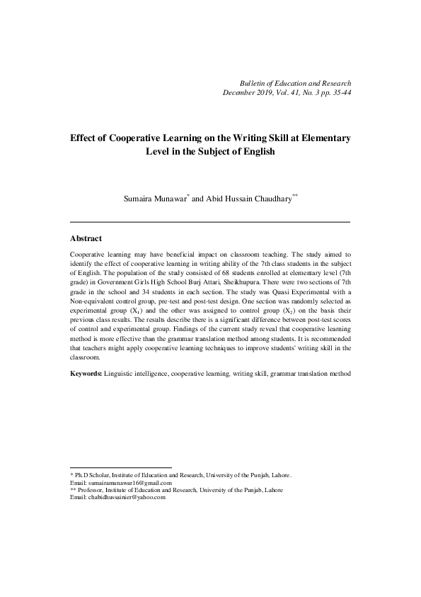 (PDF) Effect of Cooperative Learning on the Writing Skill at Elementary ...