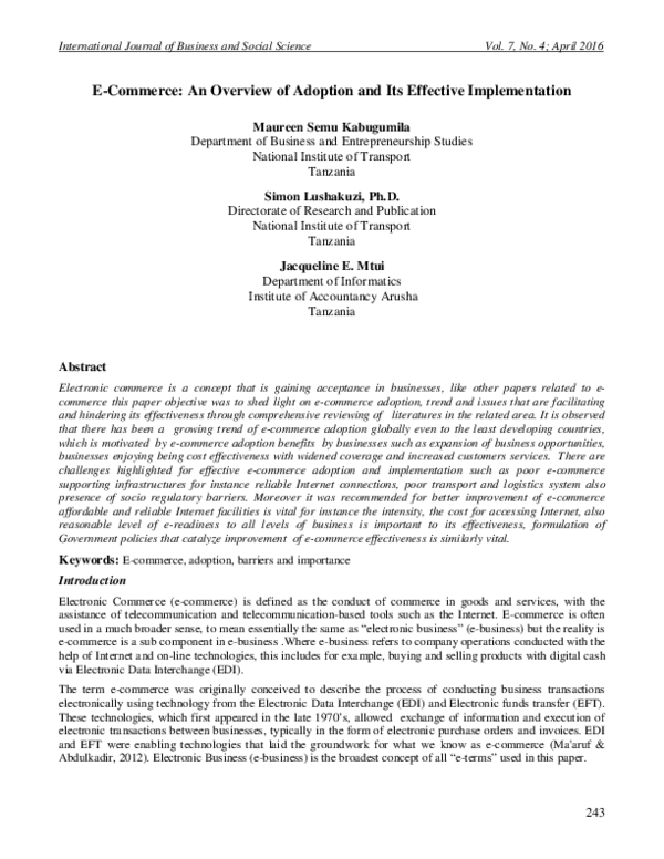 (PDF) E-Commerce: An Overview of Adoption and Its Effective Implementation