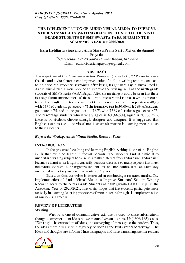 (PDF) The Implementation of Audio Visual Media to Improve Studentsâ ...