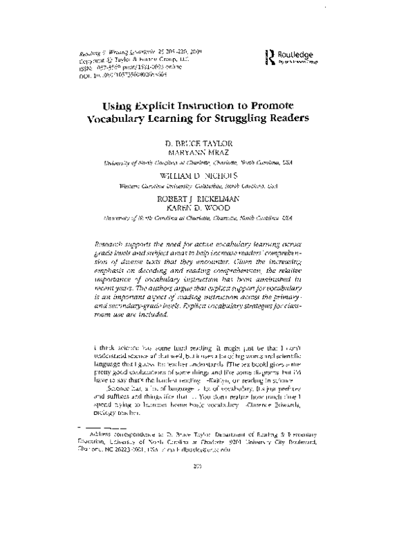 (PDF) Using Explicit Instruction to Promote Vocabulary Learning for ...
