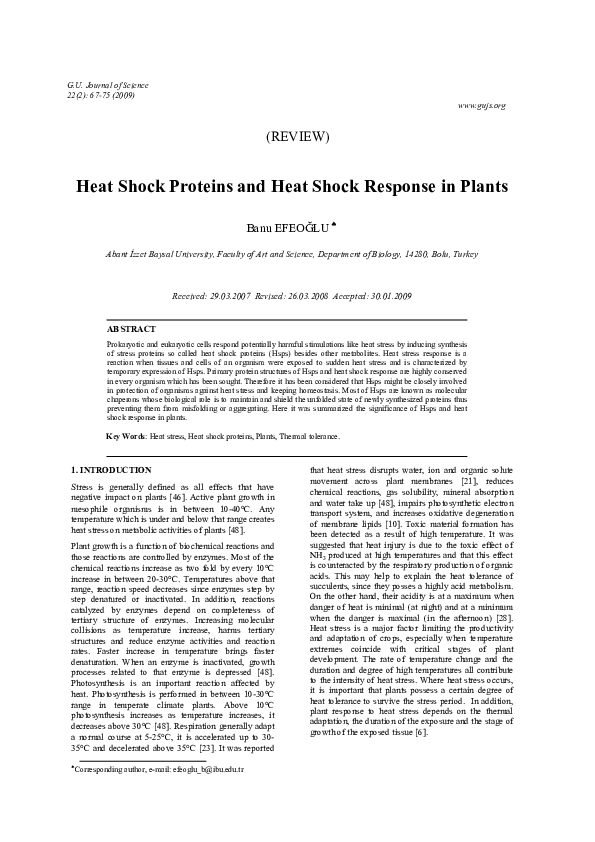 (PDF) Heat Shock Proteins and Heat Shock Response in Plants