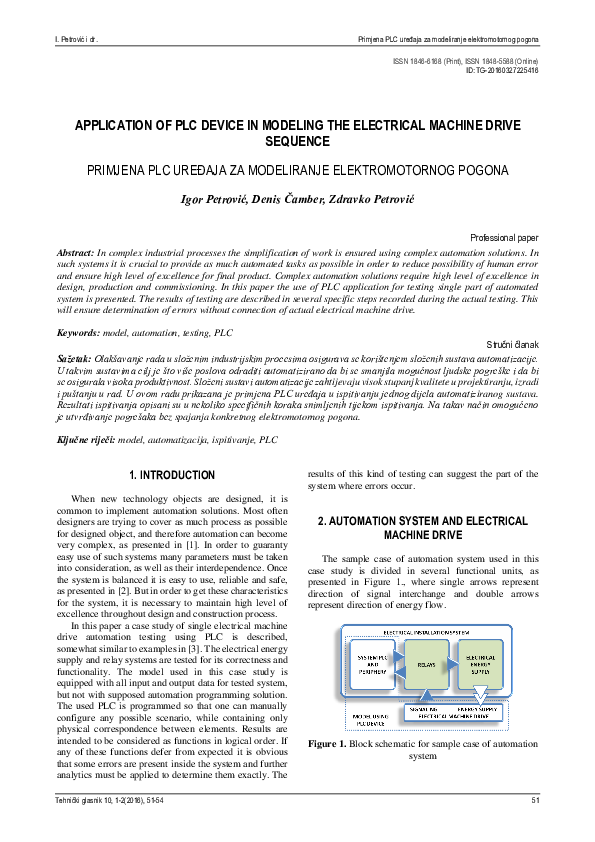 (PDF) Application of PLC Device in Modeling the Electrical Machine
