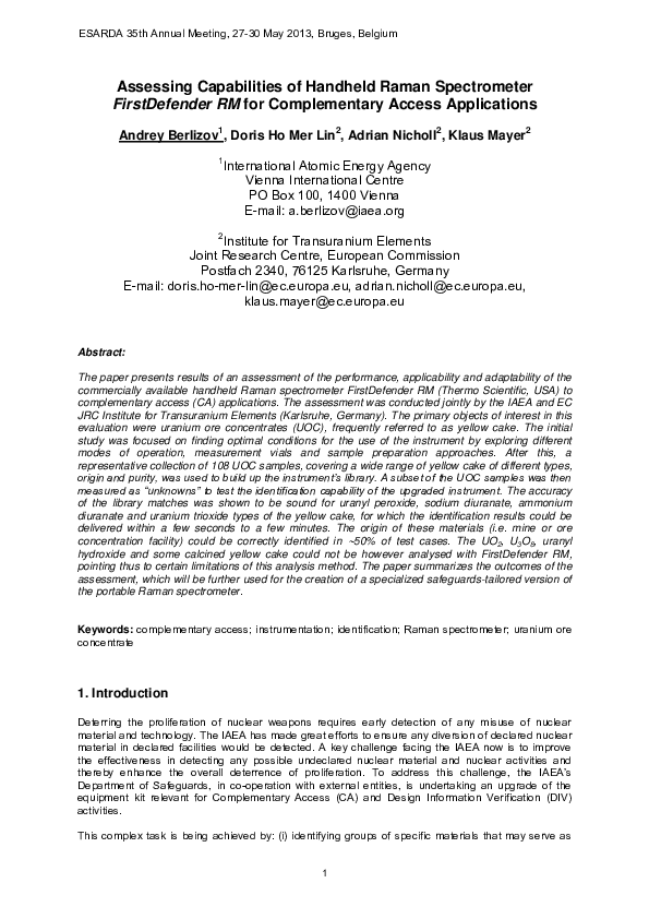 (PDF) Assessing Capabilities of Handheld Raman spectrometer ...