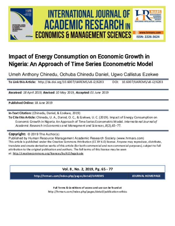 (PDF) Impact of Energy Consumption on Economic Growth in Nigeria: An ...