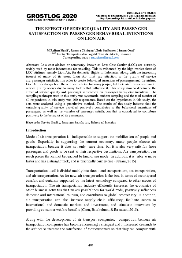 (PDF) The Effect of Service Quality and Passenger Satisfaction on ...