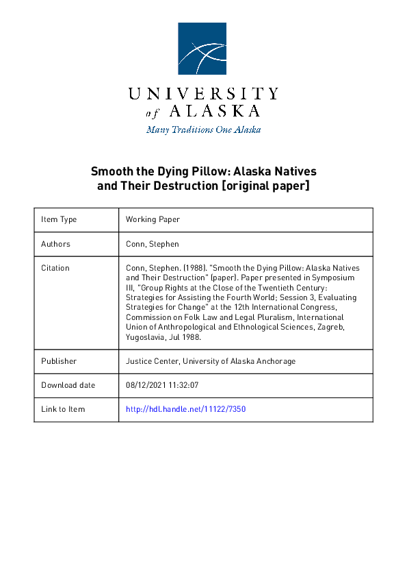 (PDF) Smooth the Dying Pillow Alaska Natives and Their Destruction