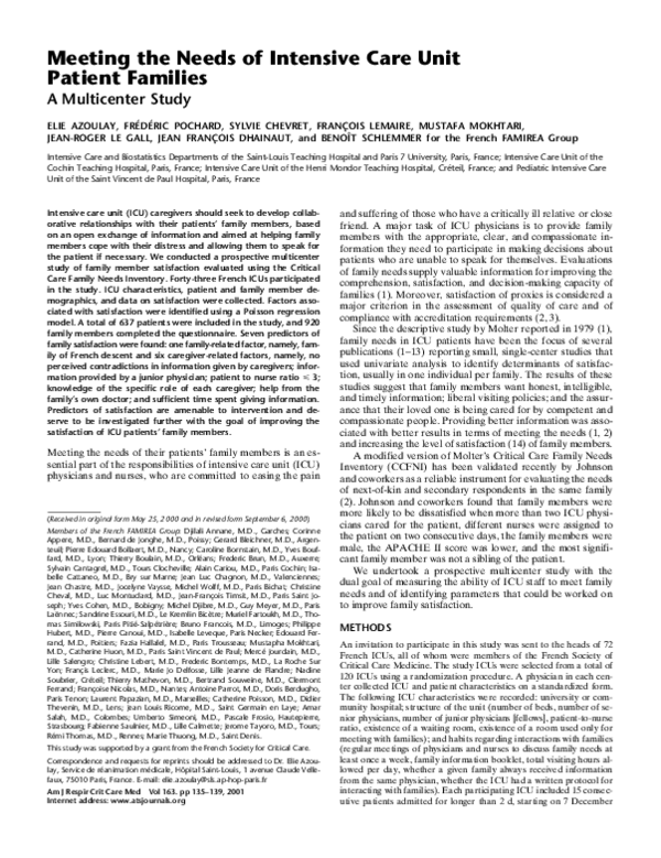 (PDF) Meeting the Needs of Intensive Care Unit Patient Families