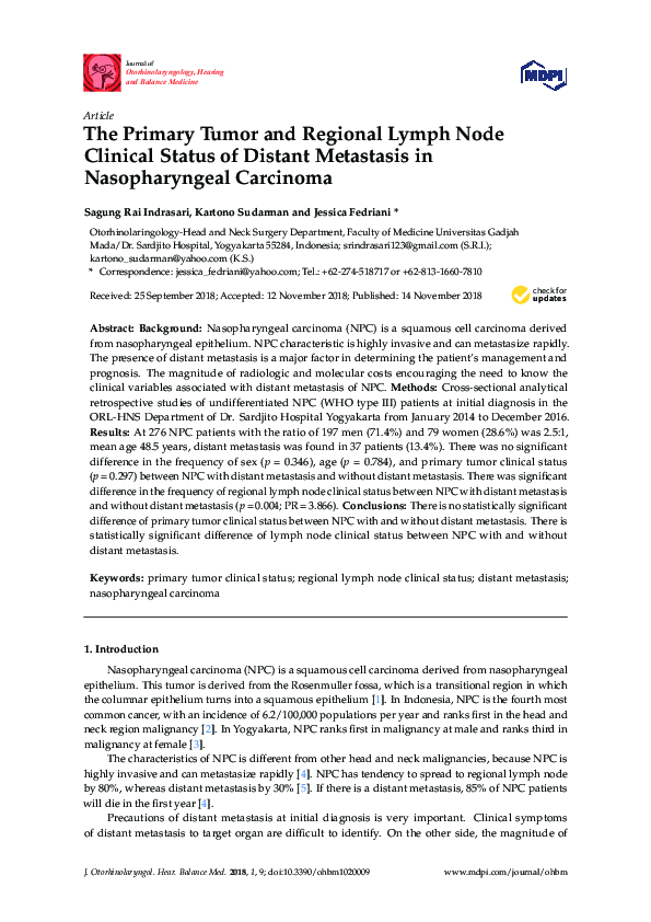 (PDF) The Primary Tumor and Regional Lymph Node Clinical Status of ...