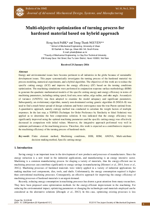 (PDF) Multi-Objective Optimization of Turning Process Parameters for ...