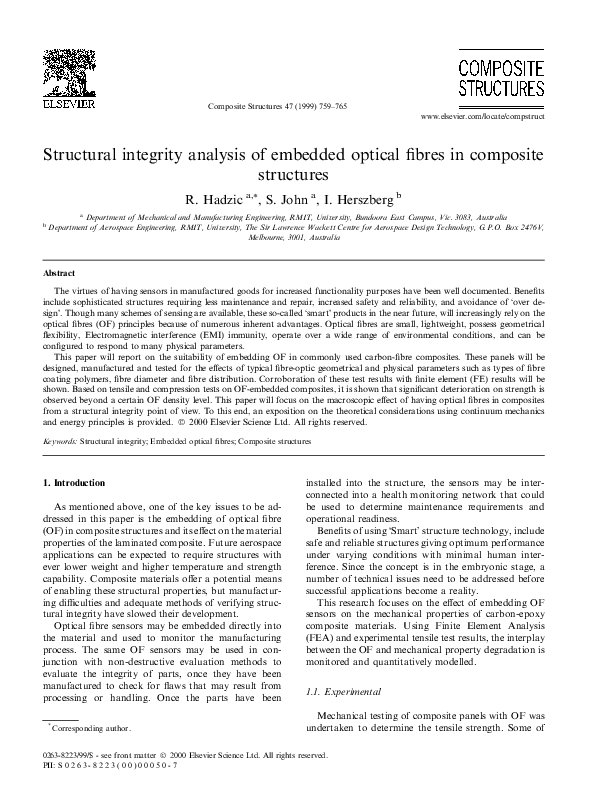 (PDF) Structural integrity analysis of embedded optical fibres in ...