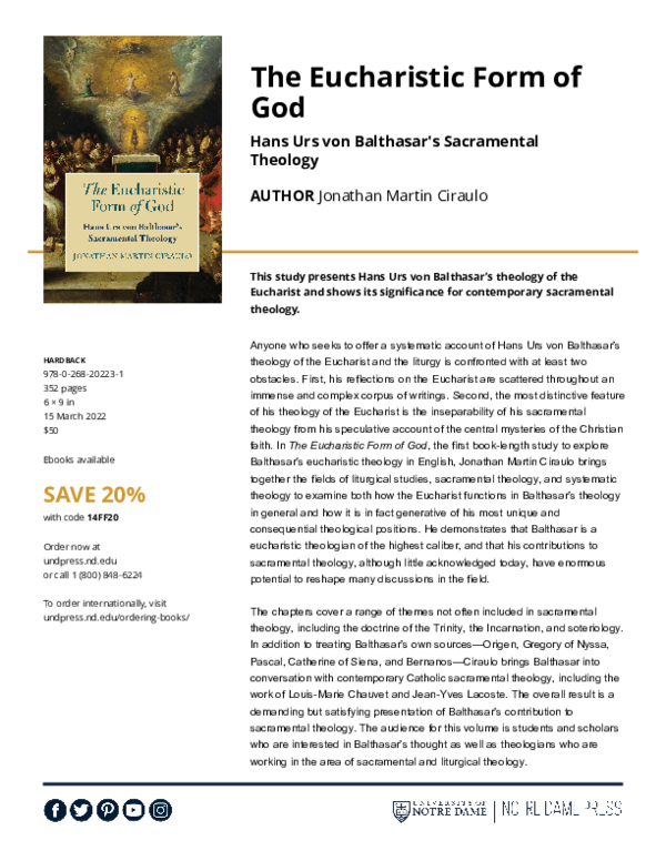 (PDF) The Eucharistic Form of God: Hans Urs von Balthasar's Sacramental ...