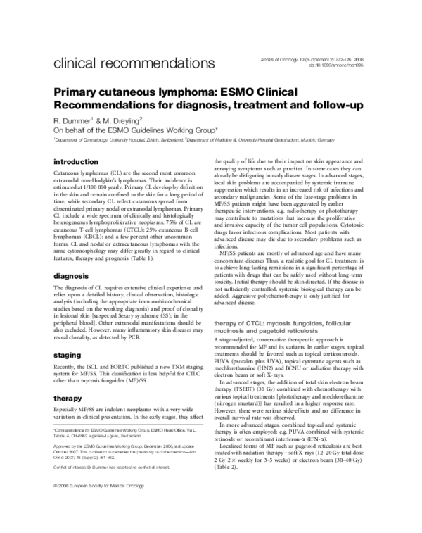 (PDF) Primary cutaneous lymphoma: ESMO Clinical Recommendations for ...