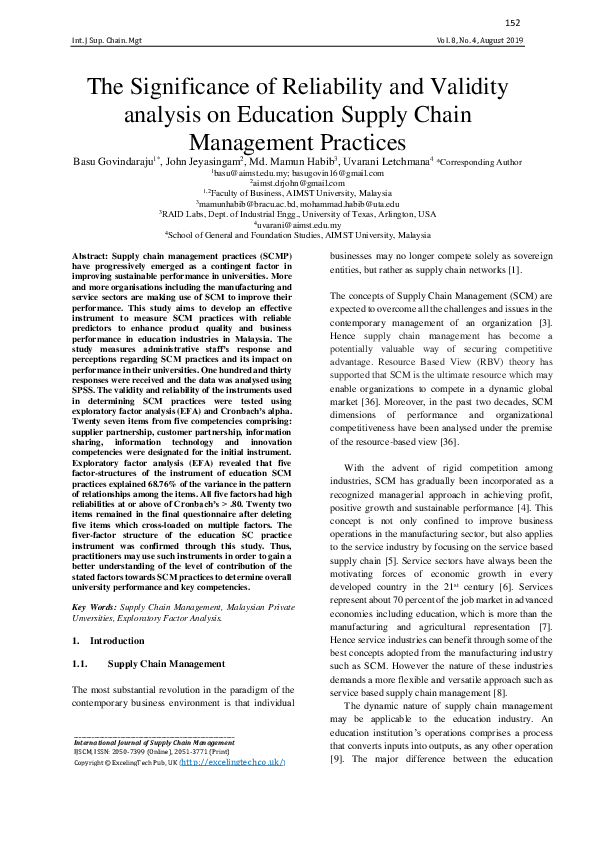 (PDF) The Significance of Reliability and Validity analysis on ...