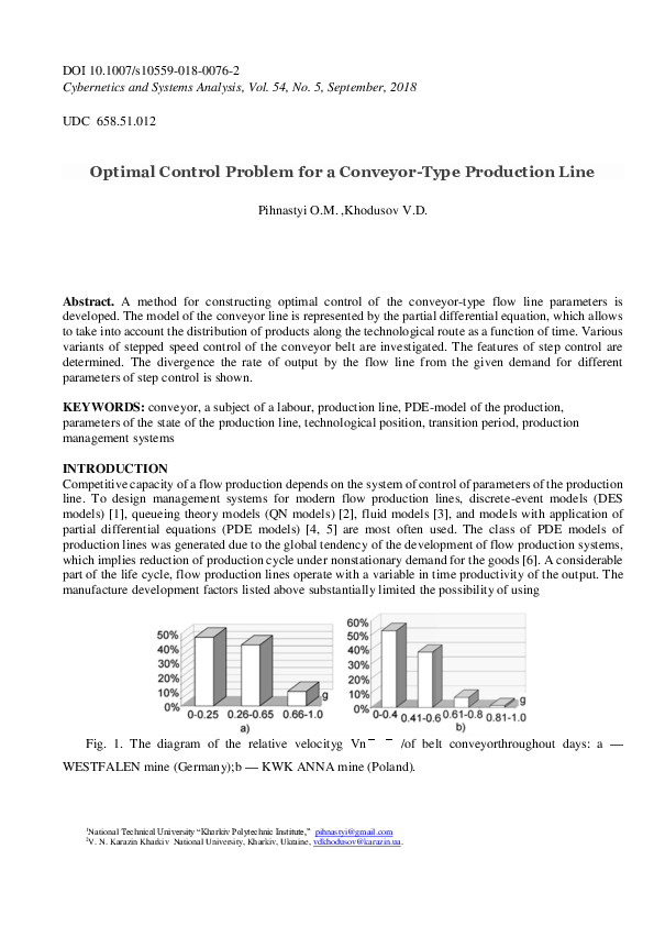 (PDF) Optimal Control Problem for a Conveyor-Type Production Line