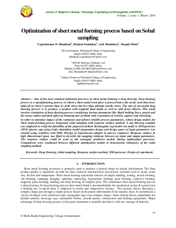(PDF) Optimization of sheet metal forming process based on Sobal sampling