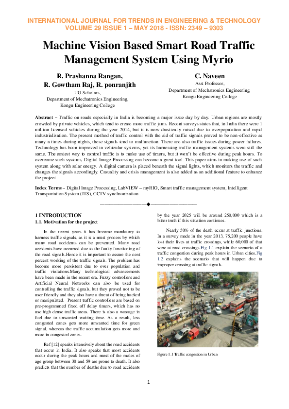 (PDF) Machine Vision Based Smart Road Traffic Management System Using Myrio
