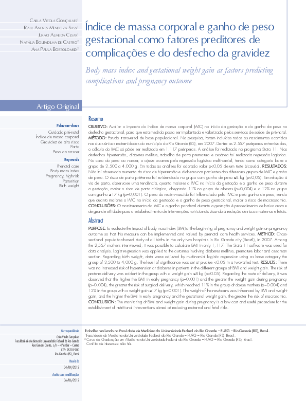 (PDF) [Body mass index and gestational weight gain as factors ...