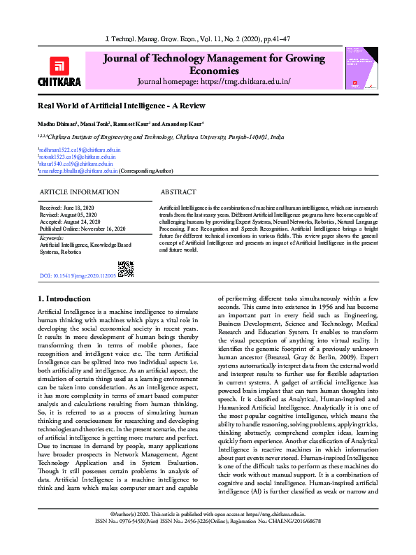 (PDF) Real World of Artificial Intelligence - A Review