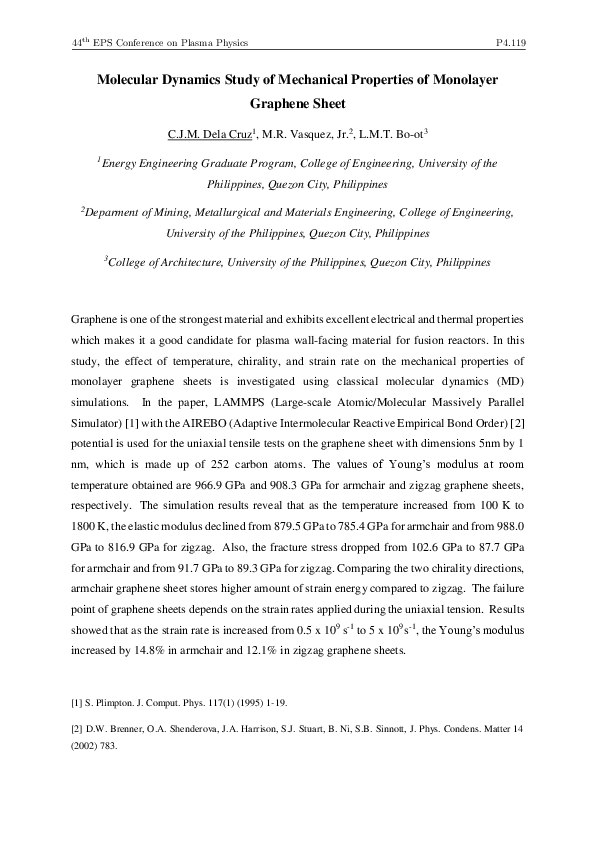 (PDF) Molecular Dynamics Study of Mechanical Properties of Monolayer ...