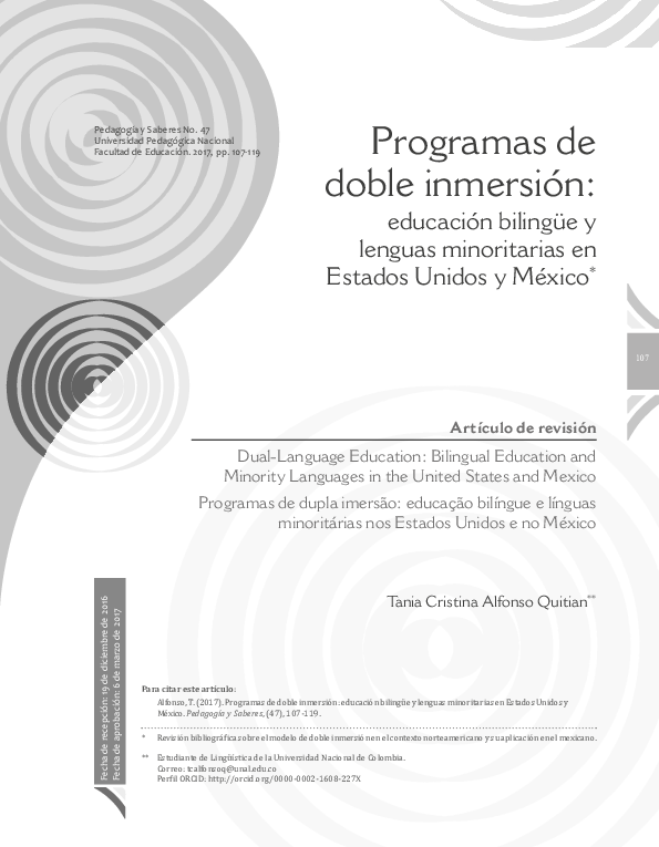 (PDF) Programas de doble inmersión: educación bilingüe y lenguas ...